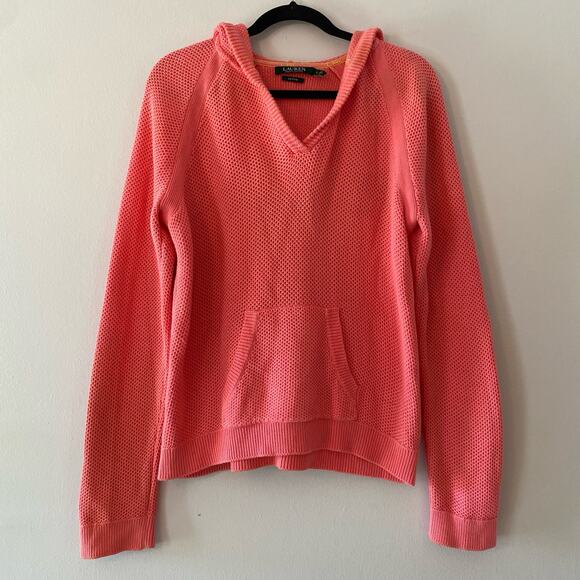 Lauren Ralph Lauren Women's size XL Pink Active V-Neck Knit Hoodie Sweatshirt - Picture 1 of 10